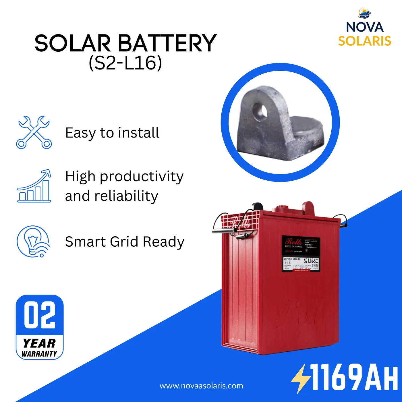 Rolls Surrette S2-L16 2VDC 1169Ah Flooded Deep Cycle Battery