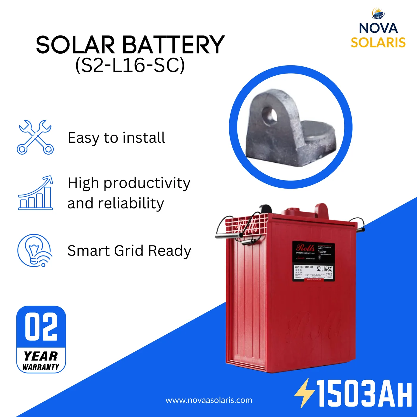 Rolls Surrette S2-L16-SC 2VDC 1503Ah Flooded Deep Cycle Battery