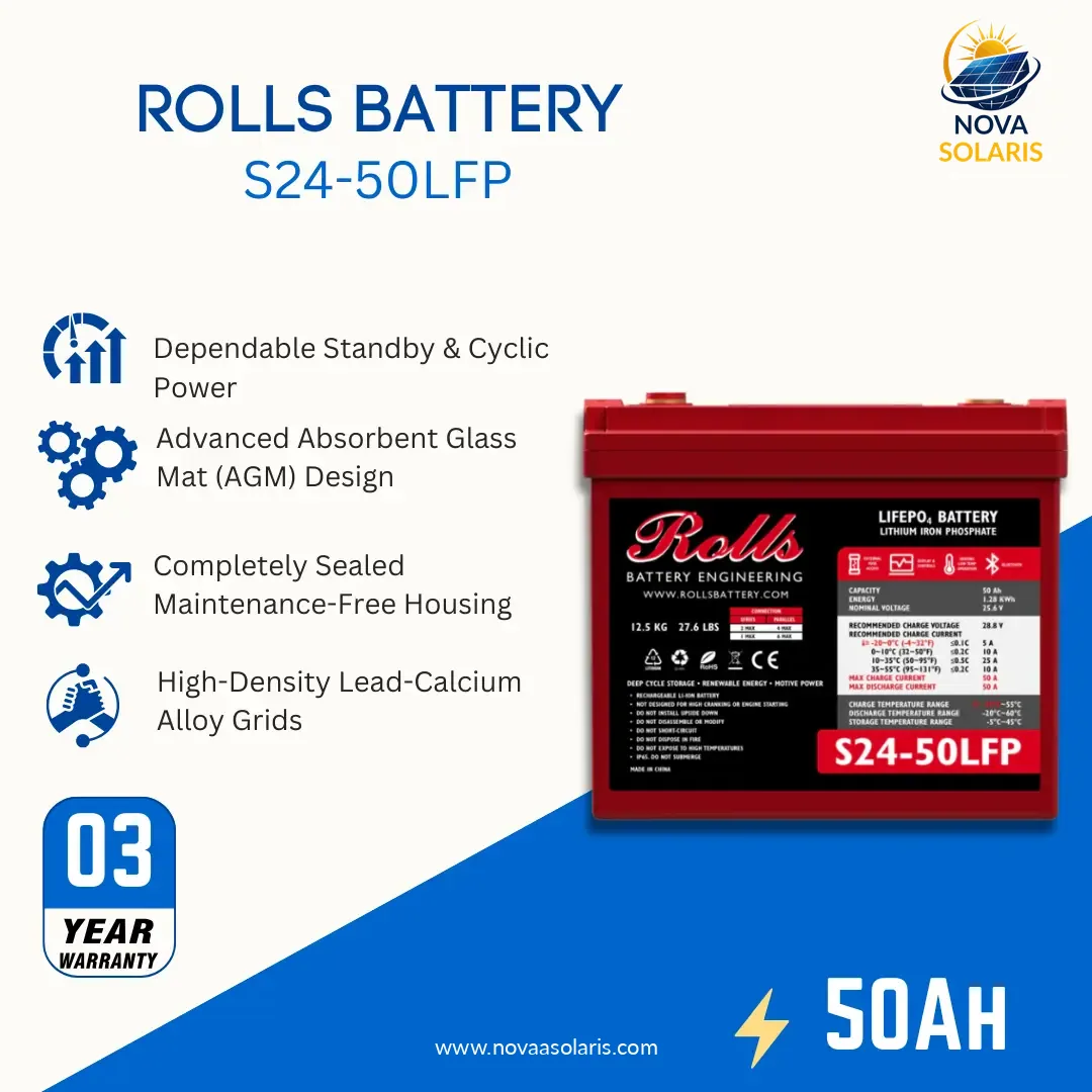 Rolls Surrette S24-50LFP 50Ah 24VDC Lithium Battery