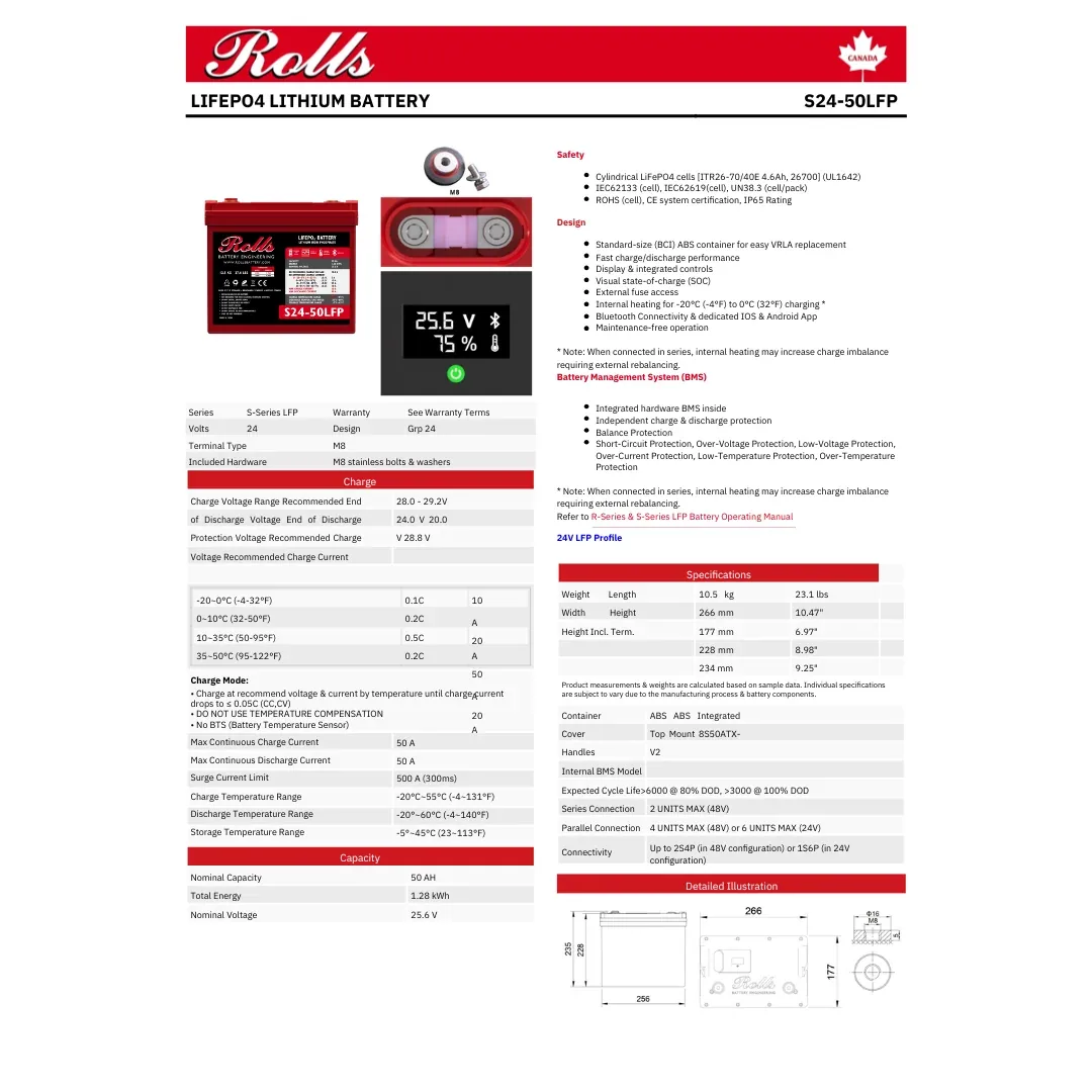 Rolls Surrette S24-50LFP 50Ah 24VDC Lithium Battery — visuel 2