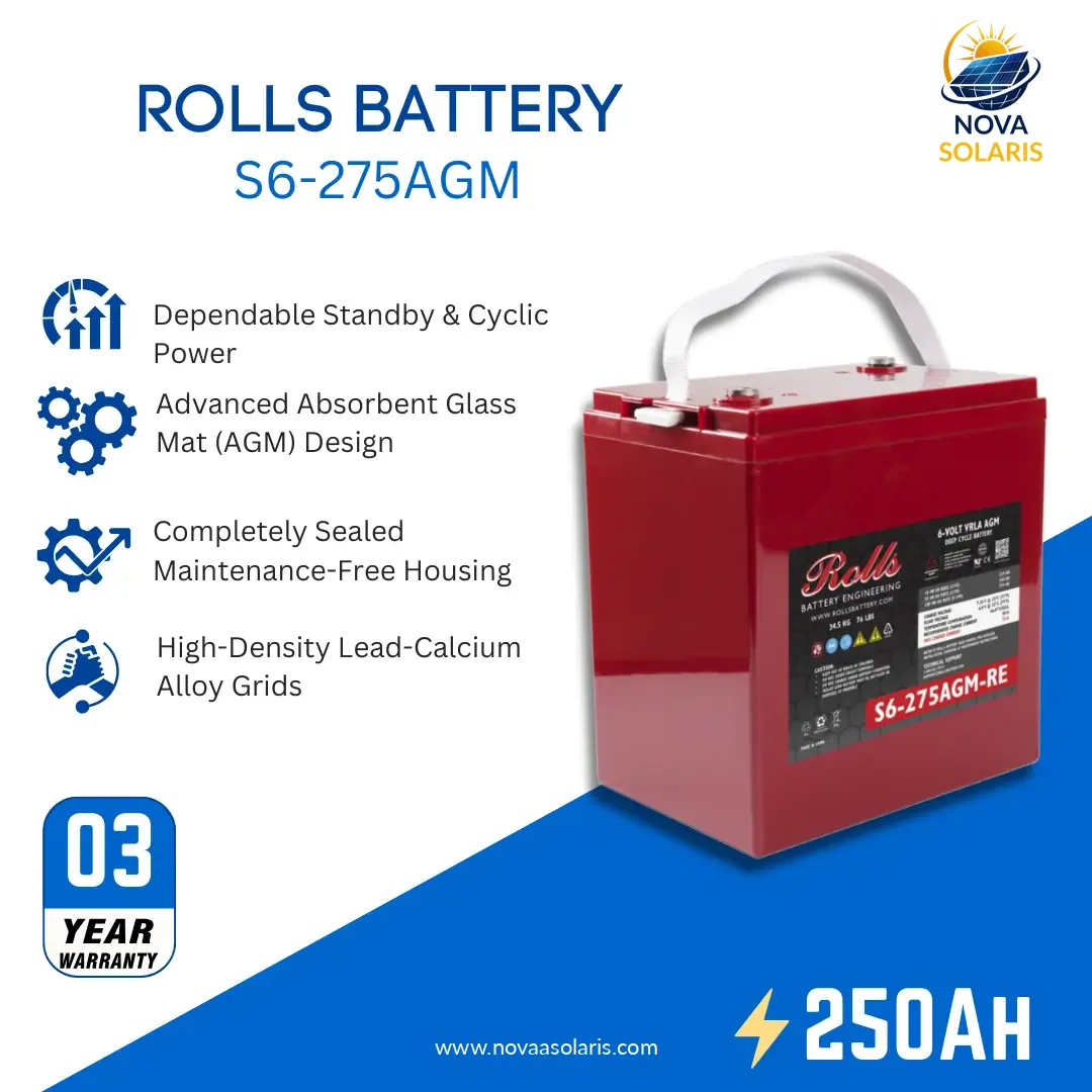 Rolls Surrette S6-275AGM 250Ah 6VDC AGM Deep Cycle Battery