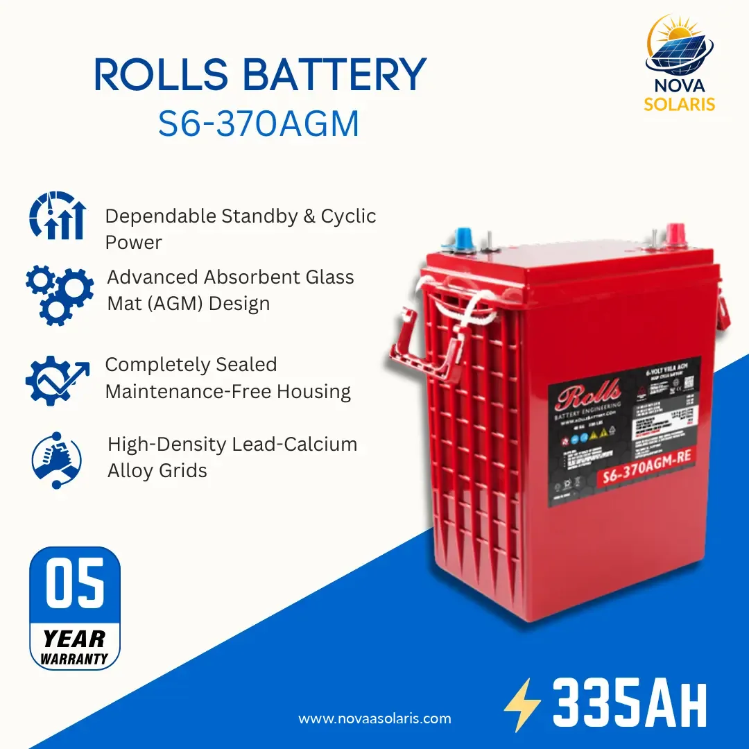 Rolls Surrette S6-370AGM 335Ah 6VDC AGM Deep Cycle Battery