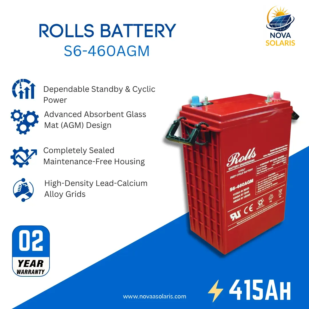 Rolls Surrette S6-460AGM 415Ah 6VDC AGM Deep Cycle Battery