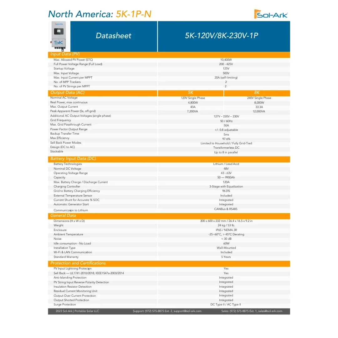 Sol-Ark 5kW Inverter 120VAC, 48VDC, (SA- 5K-1P) — visuel 2