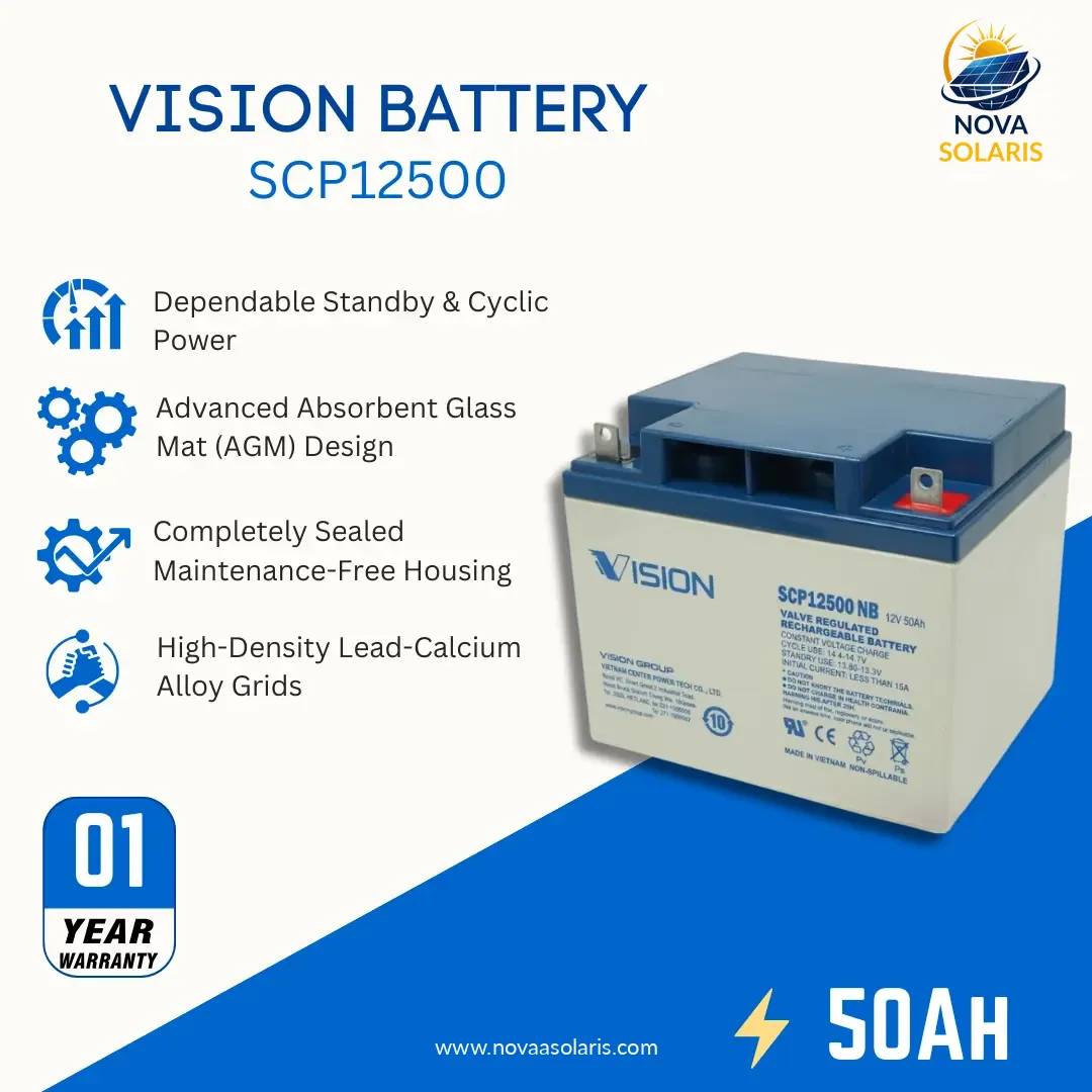 Vision SCP12500 50Ah 12VDC Sealed Lead-Acid AGM Battery