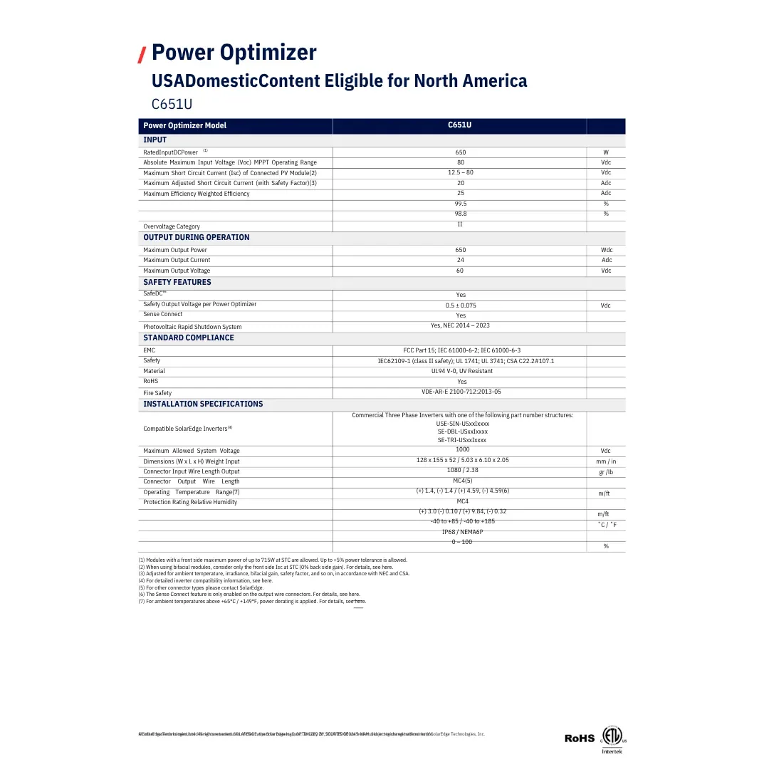 SolarEdge SE-C651U-1GMVMRRU C-Series Optimizer — visuel 2