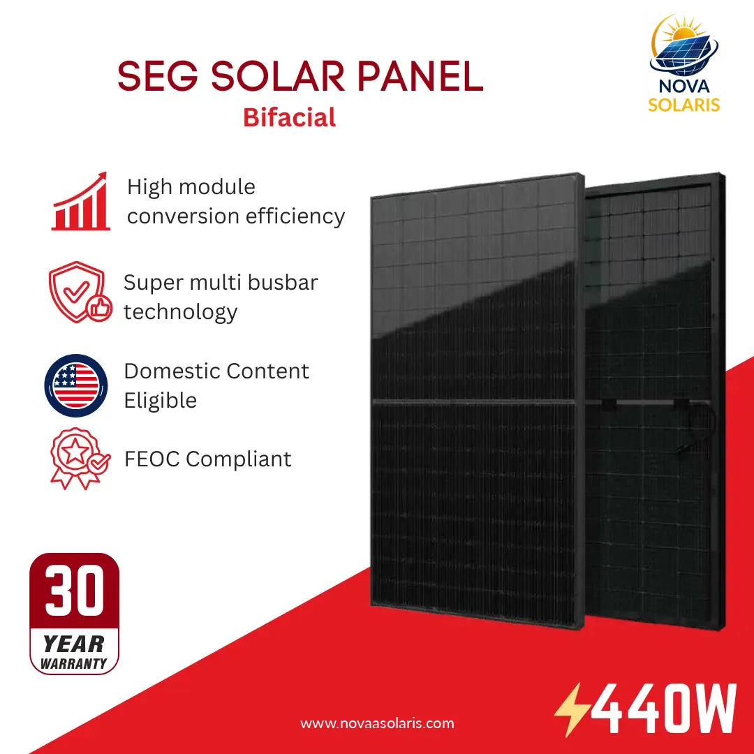 Seraphim SEG-440-BTD-BG-T3 440Watt 108 Half Cell All Black Bifacial Solar Panel - Domestic Content Eligible - FEOC
