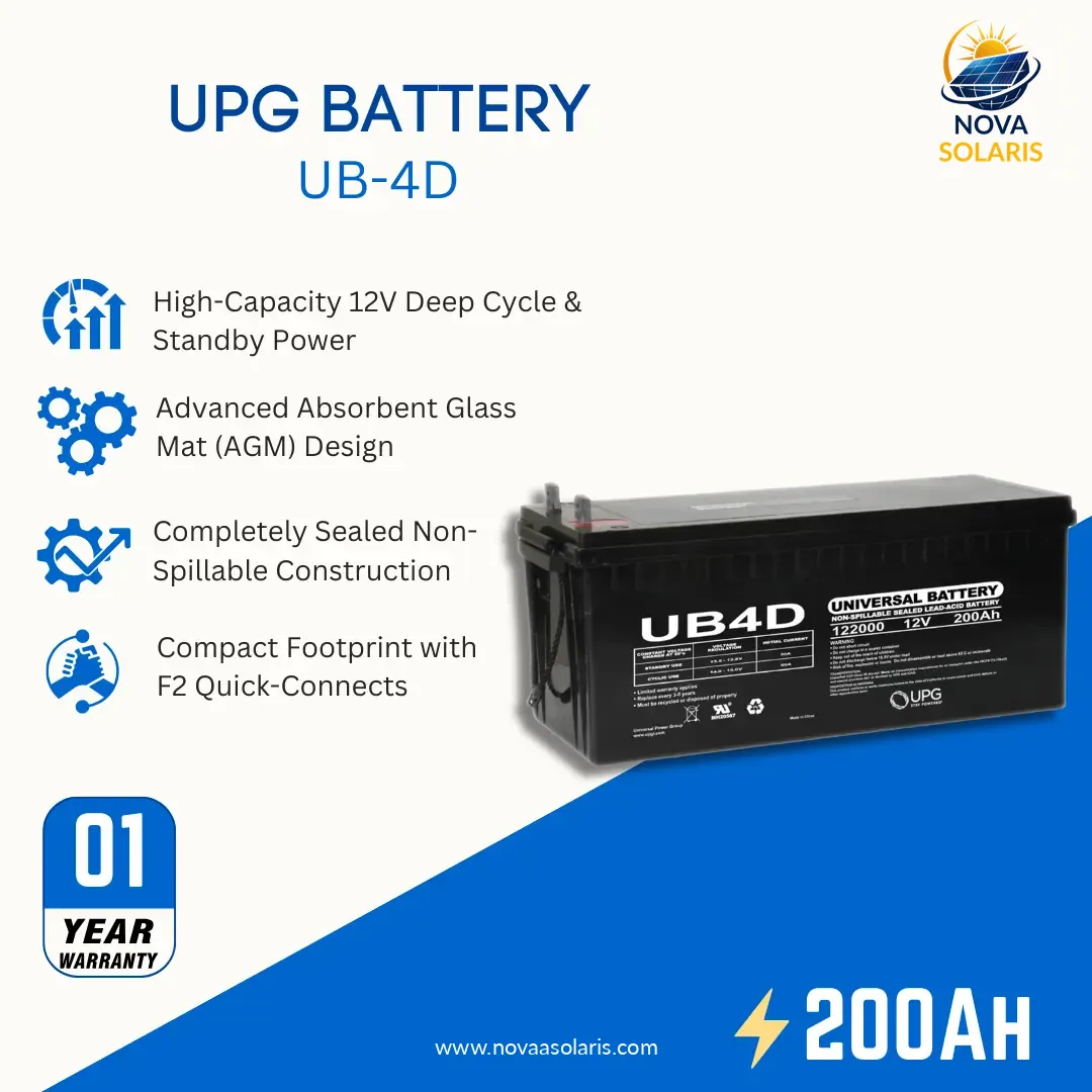 UPG UB-4D 200Ah 12VDC Sealed Lead-Acid AGM Battery