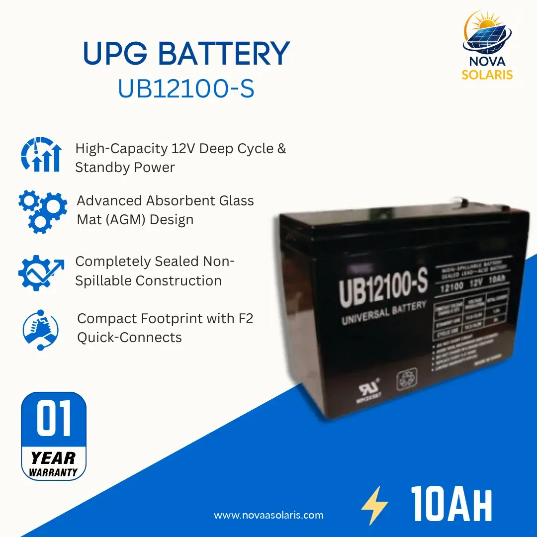 UPG UB12100-S 10Ah 12VDC Sealed Lead-Acid AGM Battery